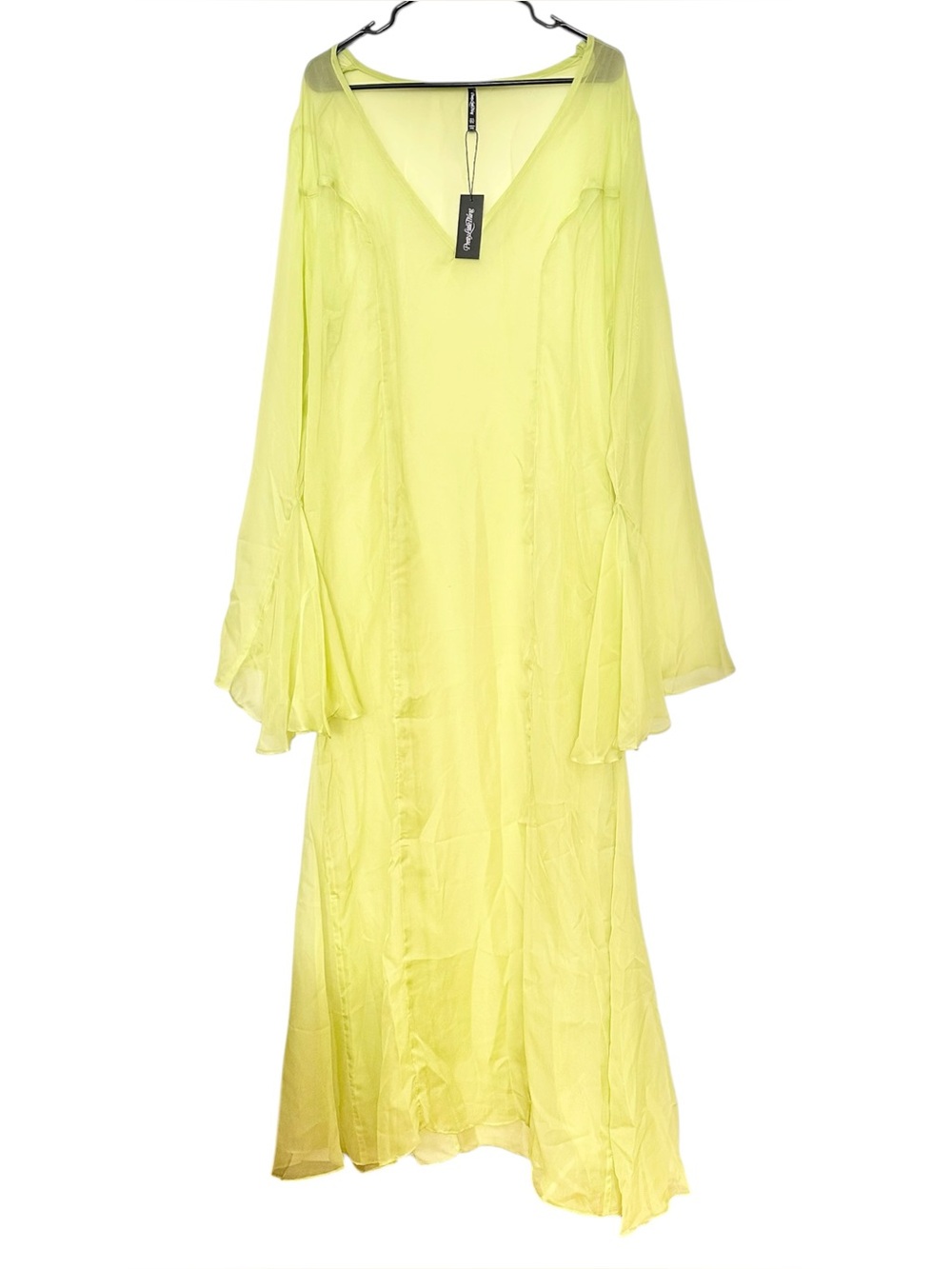 Pretty Little Thing Lime Chiffon Flared Sleeve Floaty Beach Dress Sheer XL